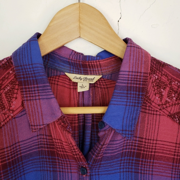 Lucky Brand Sequin Embroidered Shoulder Flannel Lg - Picture 4 of 10